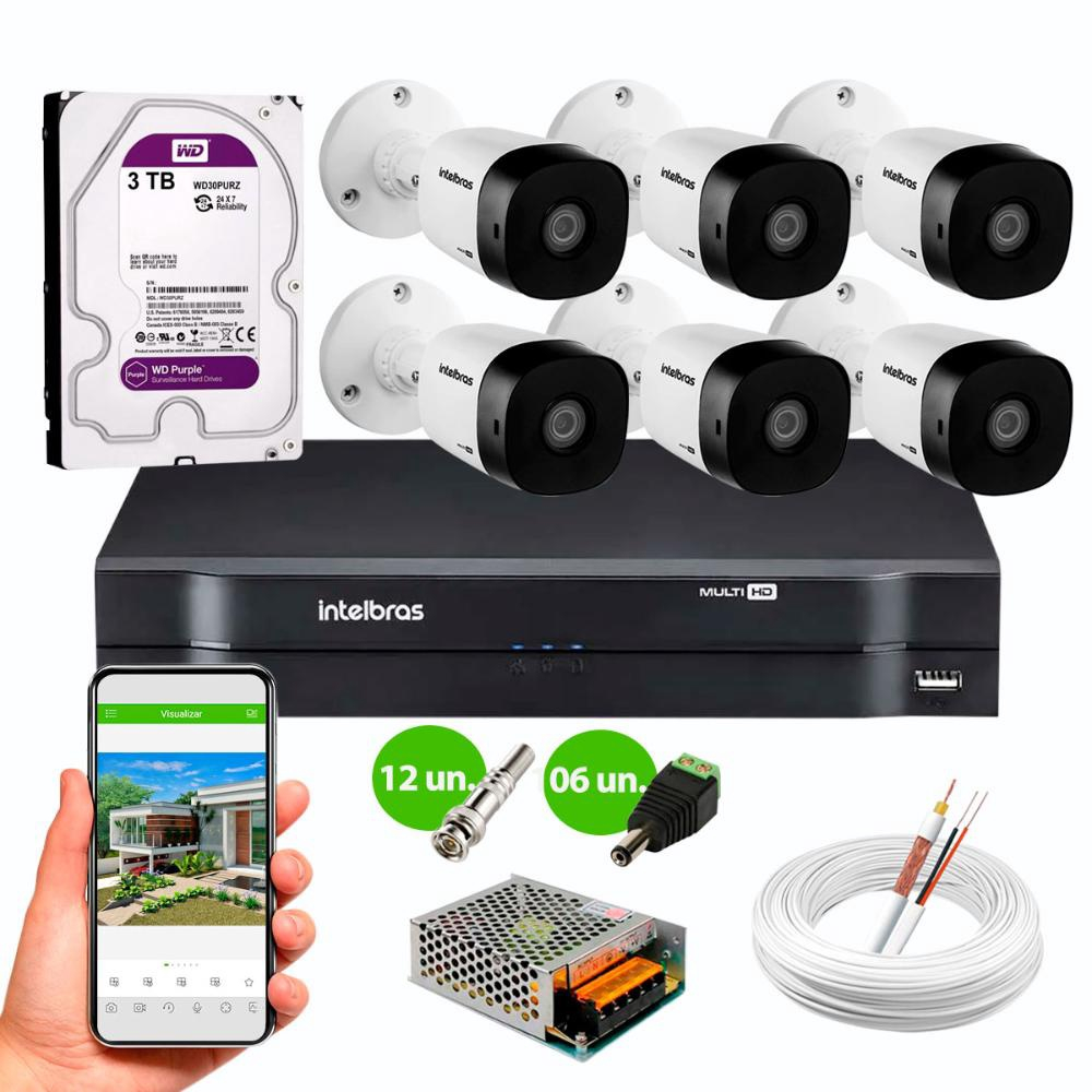 Kit 6 Câmeras Intelbras de Segurança vhd 1220 B G6 20 Metros Infra dvr