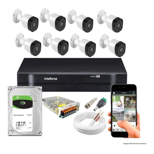 Kit 8 Câmeras Segurança Full Hd Protec Dvr Intelbras 8 Canais HD