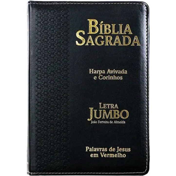 Bíblia Capa Luxo Preta Harpa Corinhos Letra Jumbo Palavras de Jesus em