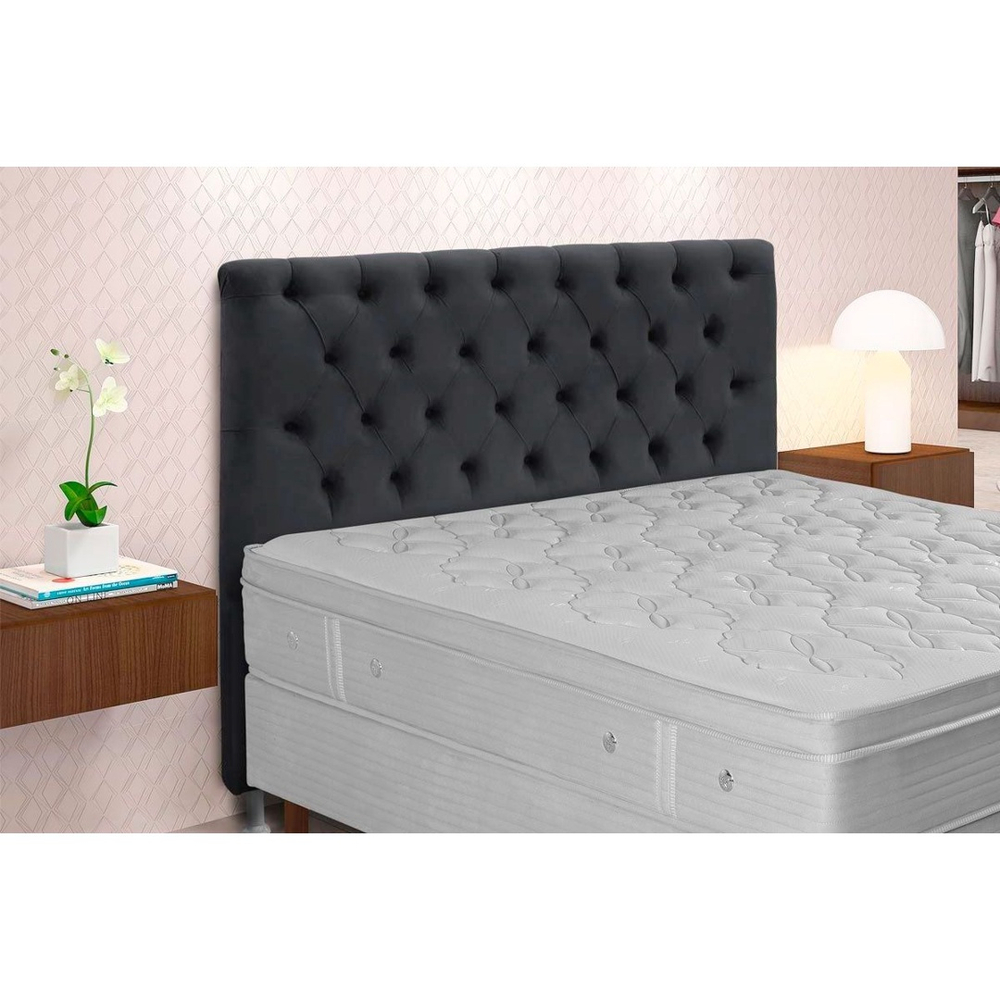 Cabeceira Cama Box Estofada Casal Casal Embaixatriz Suede Cinza