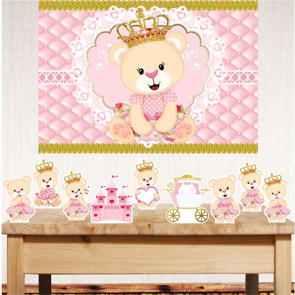 Kit Festa Ursa Princesa Displays De Mesa E Painel Poli Banner