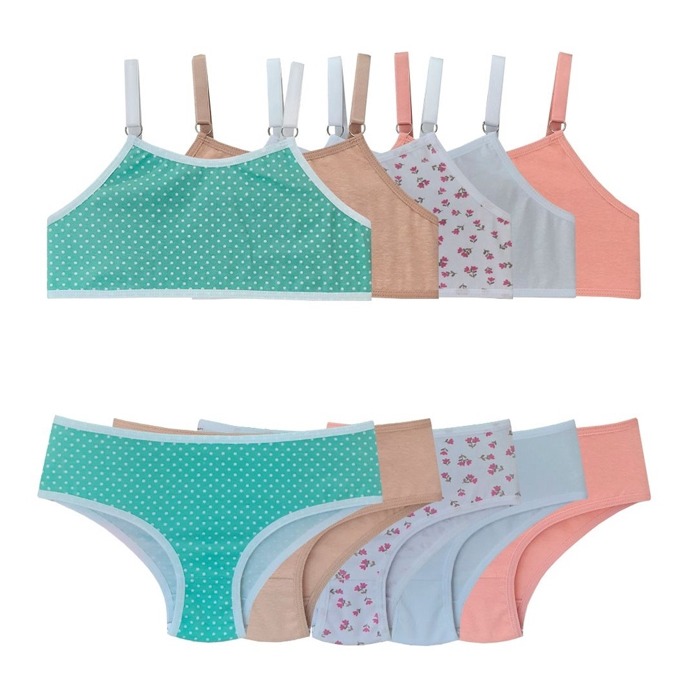 Kit 5 Conjuntos Lingerie Infantil Calcinha e Top Algodao em Promoção na