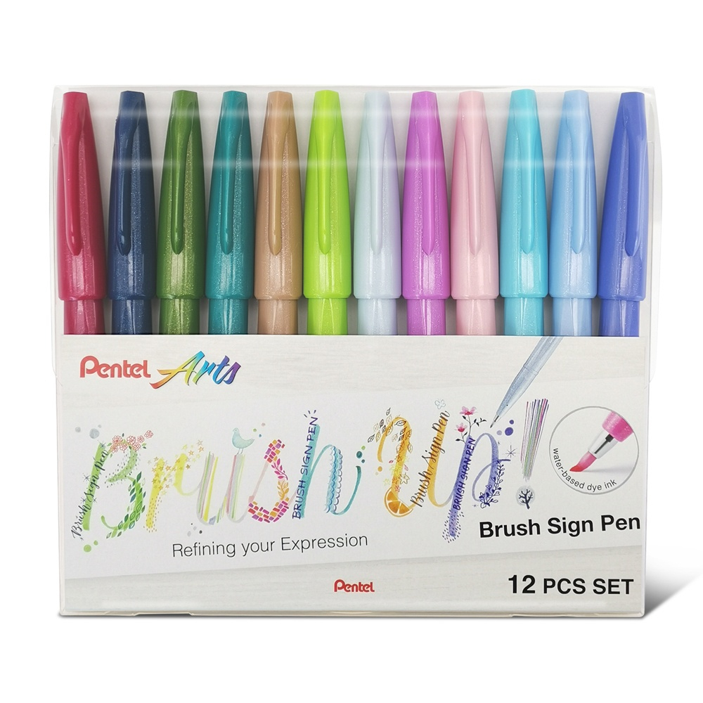 Kit Brush Sign Pen 12 Cores Pastel Pentel Ref KITBRUSH 12P Submarino