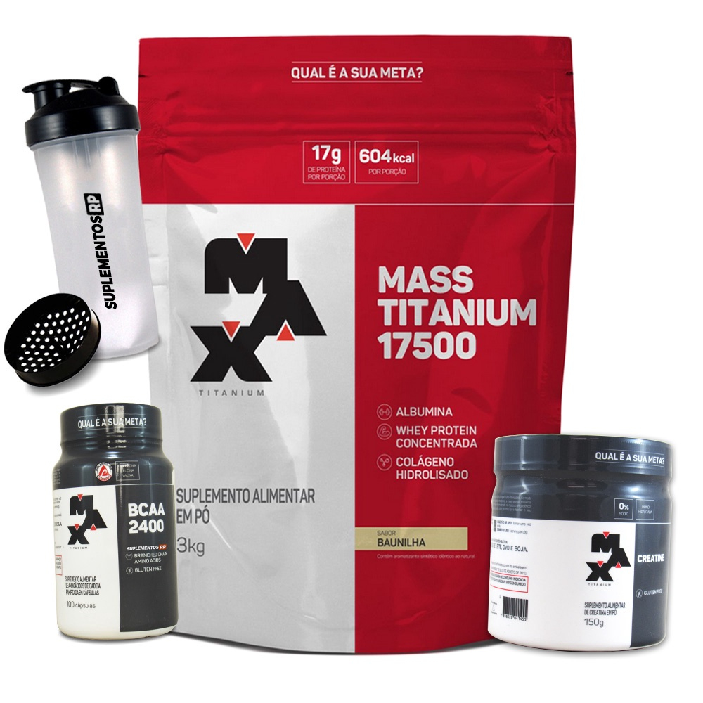 Kit Max Titanium Mass Kg Creatina G Bcaa Caps