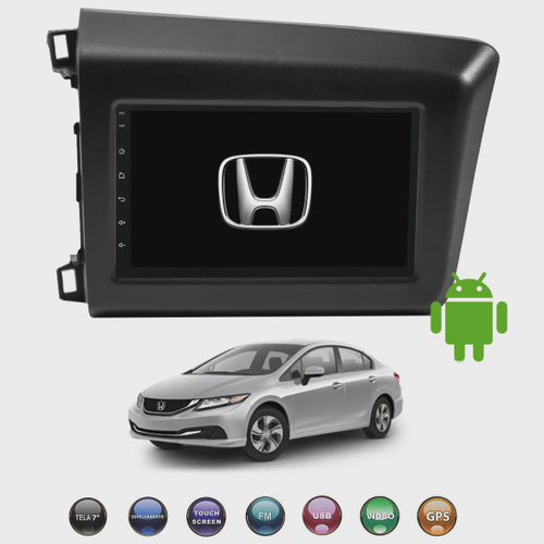 Central Multimidia Android Honda Civic 2015 2016 Moldura Preta Na