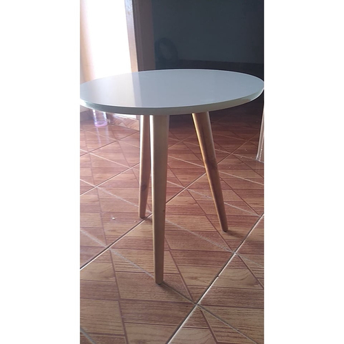 Mesa Mesinha De Canto E Lateral Redonda P Palito Cor Off White Em