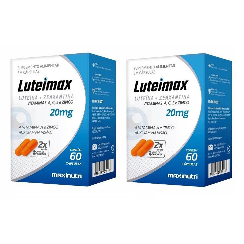 Combo Luteína Luteimax zeaxantina c 2x60 olhos visão zinco vitamina C