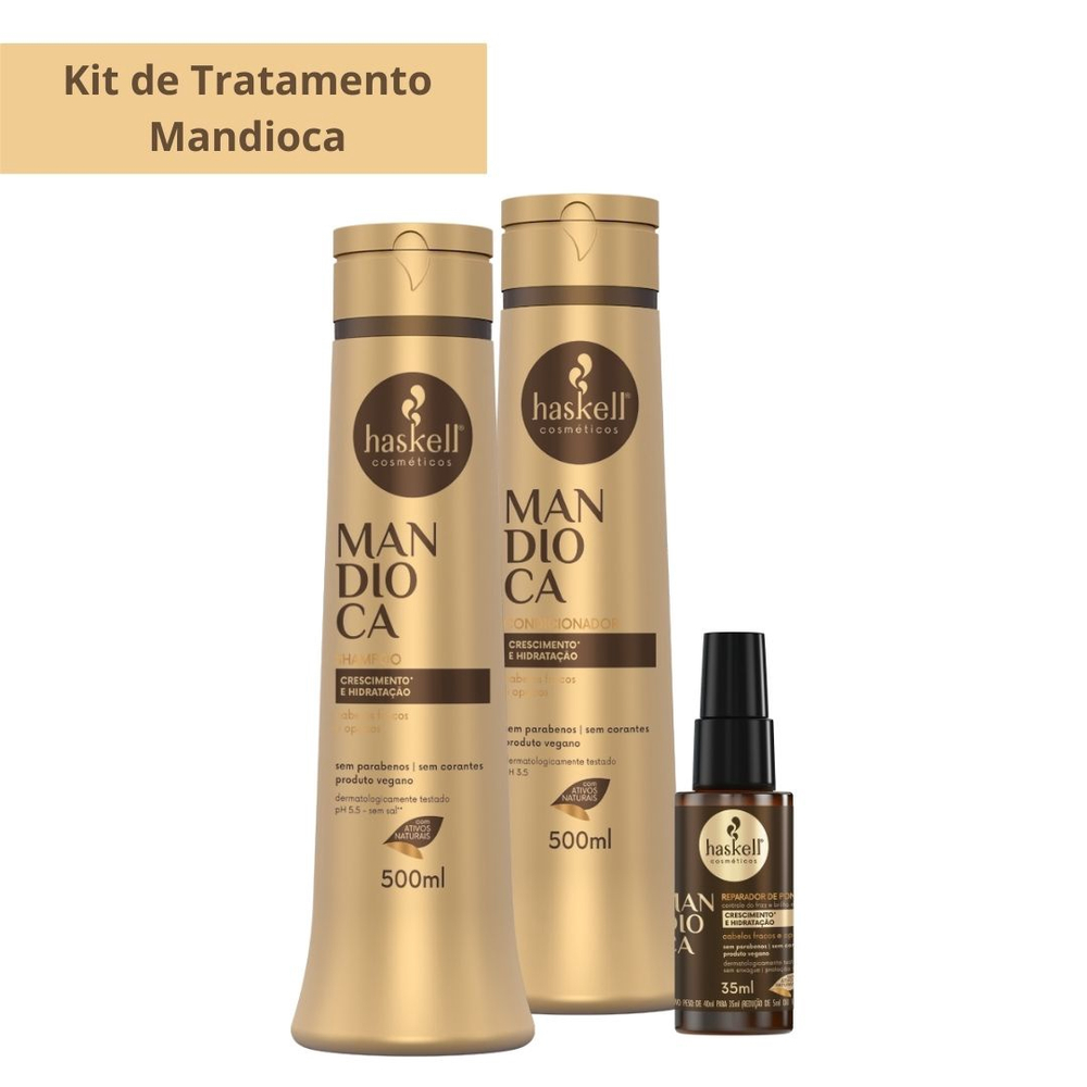 Kit Haskell Mandioca Shampoo Condicionador E Reparador De Pontas M