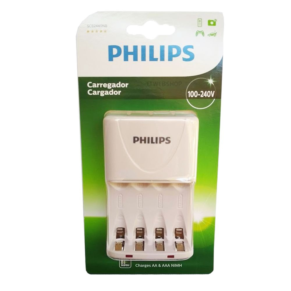 Carregador de Pilhas Philips aa aaa SCB2440NB Desligamento Automático