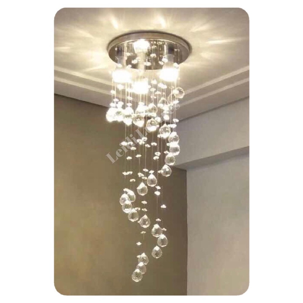 Lustre De Cristal Verdadeiro K9 60cm De Altura Modelo Espiral Para