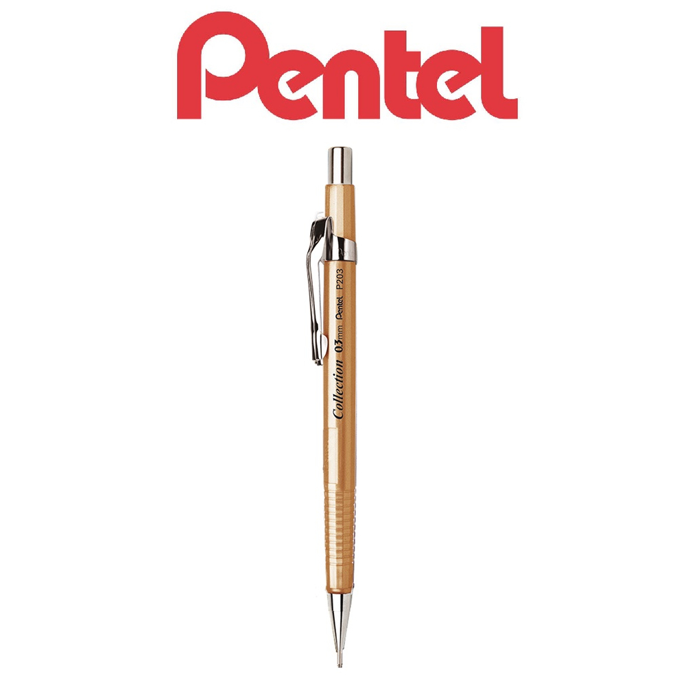 Lapiseira Tecnica Pentel 0 3mm P 203 Sharp Dourada Submarino