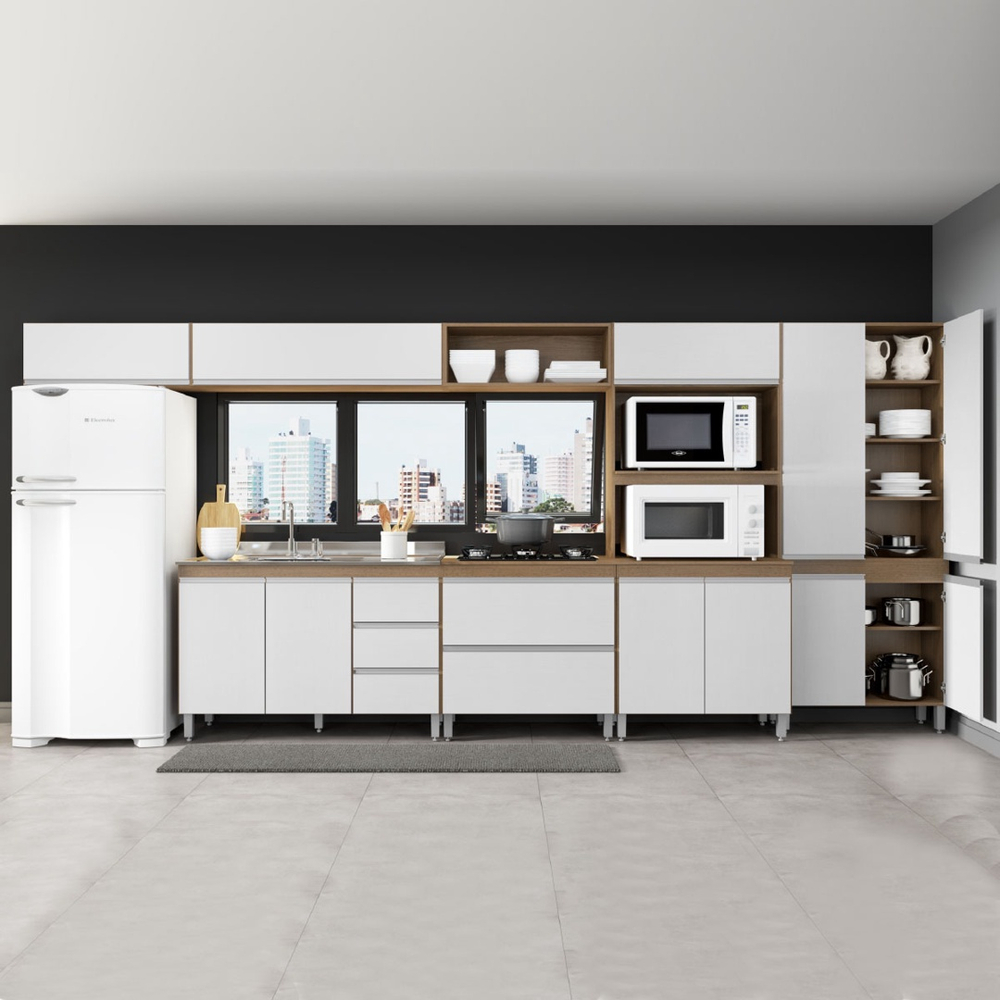 Cozinha Completa Modulada Bela 440 Cm 7 Peças 11 portas 5 Gv mdp Branco