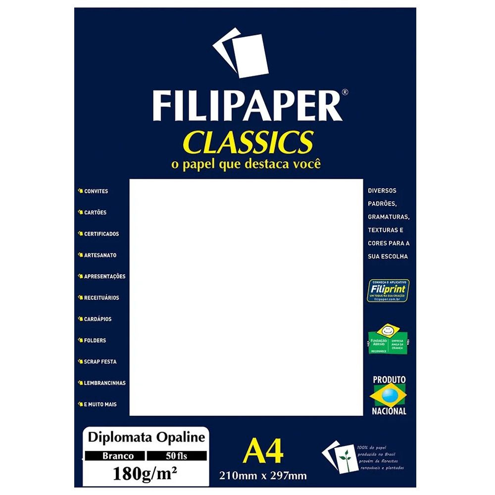 Papel Diplomata Opaline A4 Filipaper 180g 50 Folhas Branco em Promoção