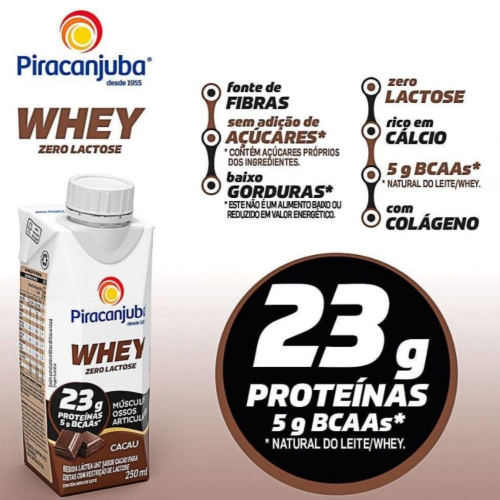 Bebida Láctea Whey Zero Lactose Piracanjuba Sabor Cacau 250 ml Kit 02