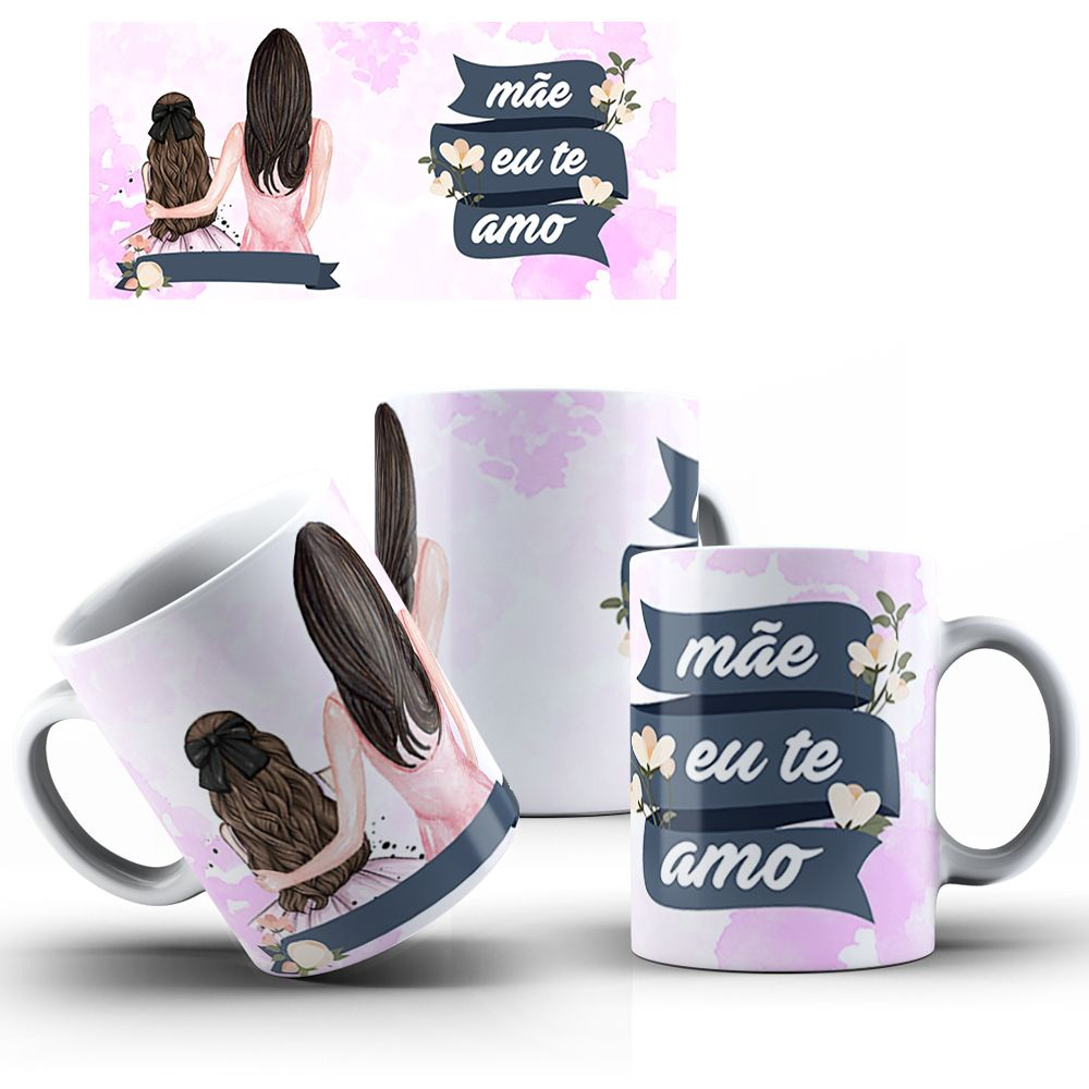 Caneca de Porcelana Presente 325ml Feliz Dia das Mães Mãe eu te amo