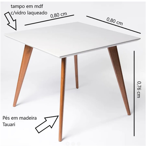 Mesa de jantar quadrada Sofia 0 80x 0 80cm tampo offwitte em Promoção