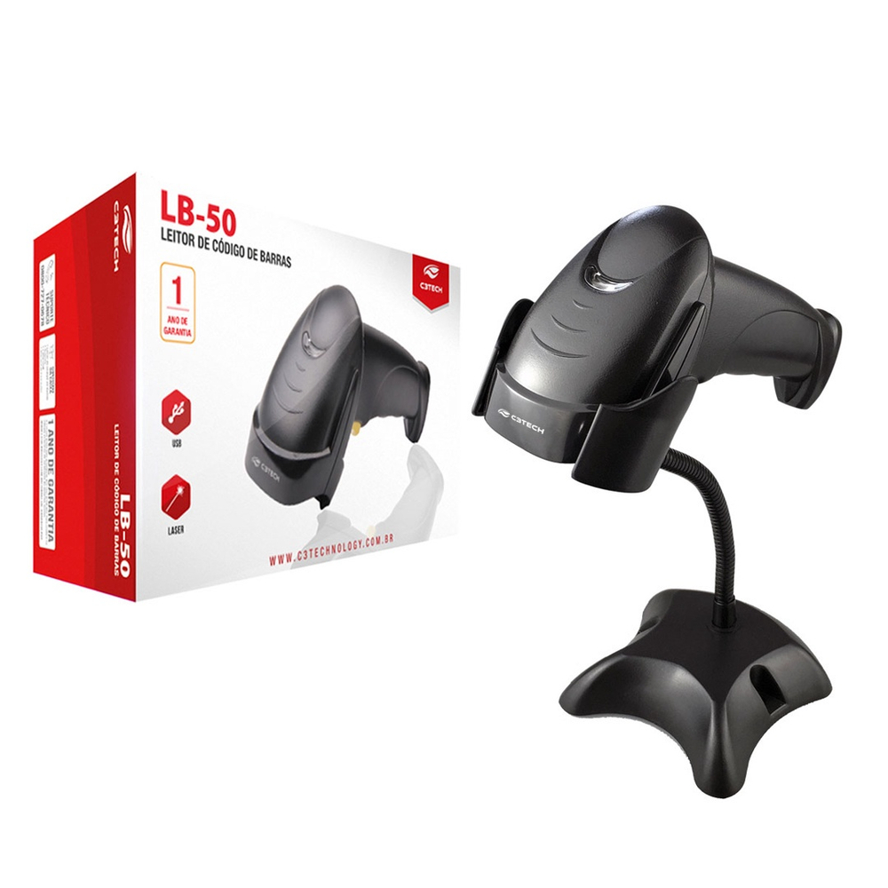 Leitor de Código de Barras C3Tech LB 50BK usb Ergonômico c Suporte