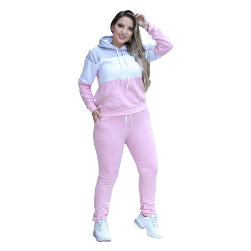 Conjunto Blusa e Calça Moletom Capuz Frio Flanelado 3 Cores em Promoção