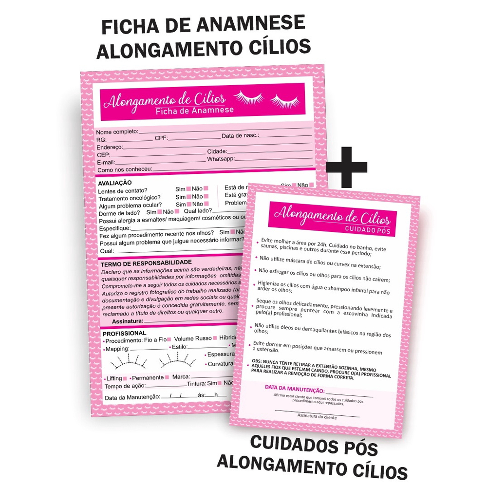 Ficha Anamnese Extens O De C Lios Bloco Cuidados Cliente No Shoptime