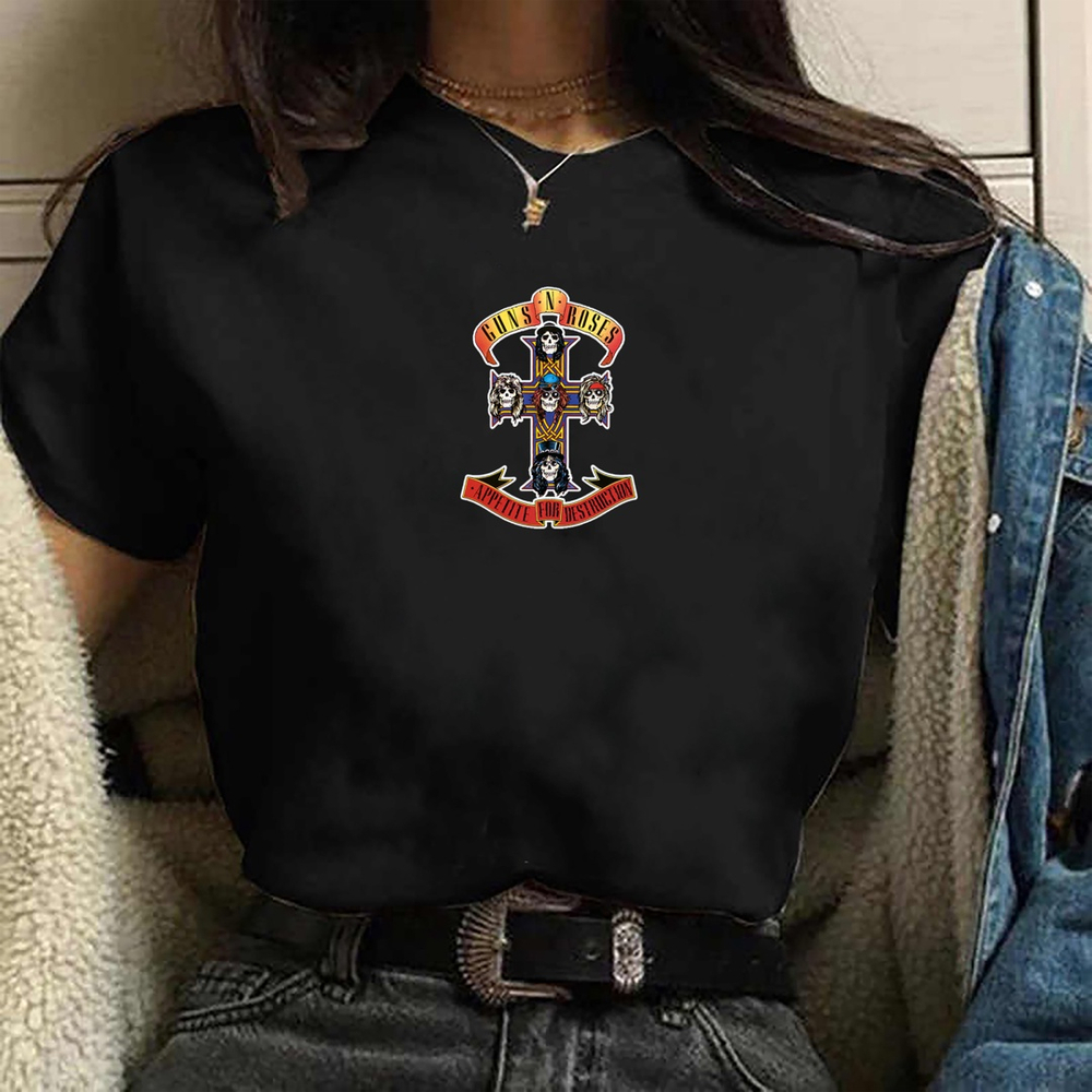 Camiseta Blusa Feminina Guns N Roses Baby Look Preta De Algodao