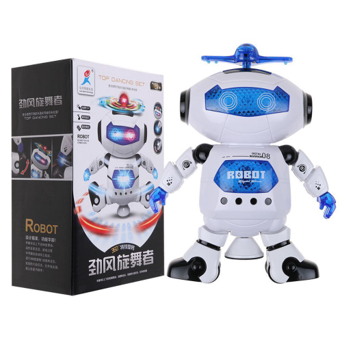 Brinquedo Robô a Pilha Luzes e Som Gira 360 em Promoção Ofertas