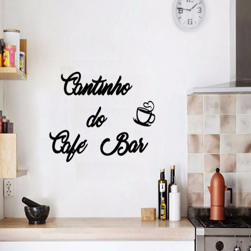 Aplique De Parede Frase Cantinho Do Cafe Bar Mdf Preto Fosco Letras