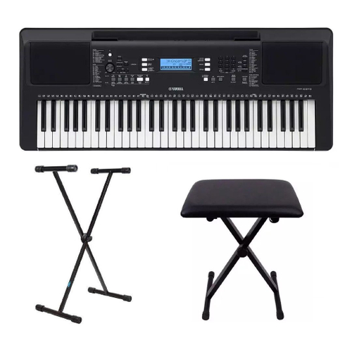 Kit Teclado Yamaha Arranjador Psr E373 Banqueta E Estante Submarino