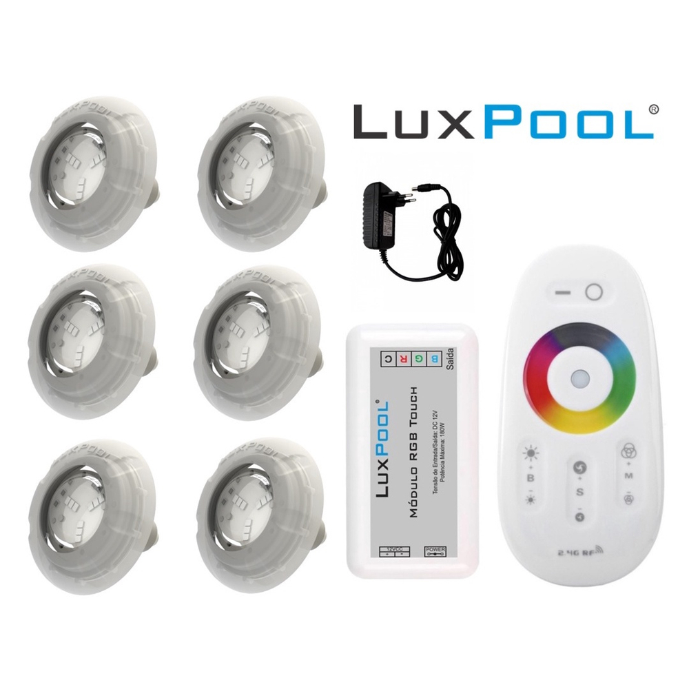 Kit Led Piscina Controle 6 Leds Rgb Fonte 12V Submarino