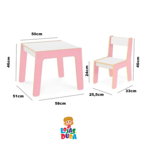 Conjunto Mesa Infantil Em Madeira Cadeira Rosa Mesinha Didatica