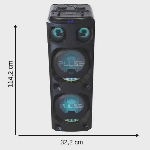 Pulse Caixa De Som Torre Double 12 Pol 2200W Bt Aux Sd Usb Fm LED