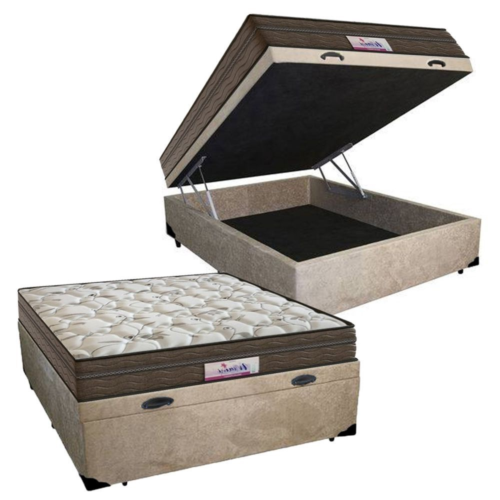 Cama Box Ba Casal Suede Bege Colch O Probel Molas Ensacadas Miami