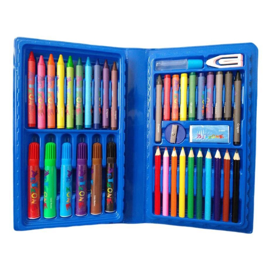 Estojo Infantil Escolar Maleta Azul Desenhos Pintar 48P em Promoção