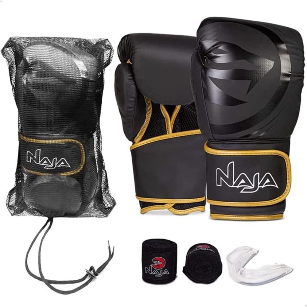 Kit Muay Thai Boxe Naja Luva Black Line Pta E Dourada Oz Submarino