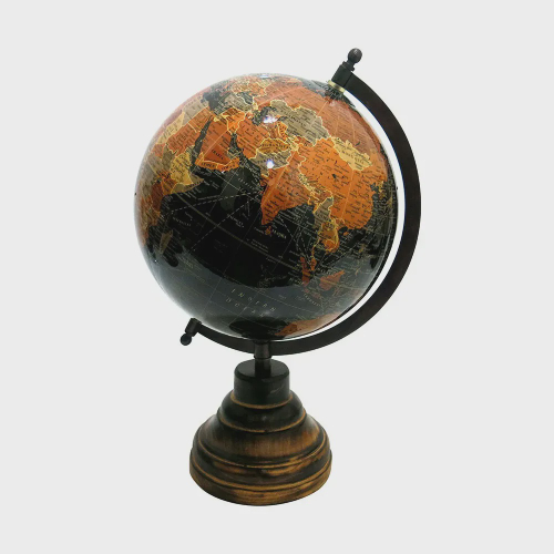 Globo Terrestre Decorativo Preto Em Metal E Madeira 33CM MEI0075 Btc Em