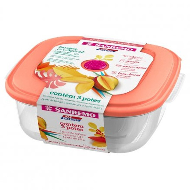 Conjunto 3 Potes Plásticos Alimentos Mantimentos Geladeira Cozinha