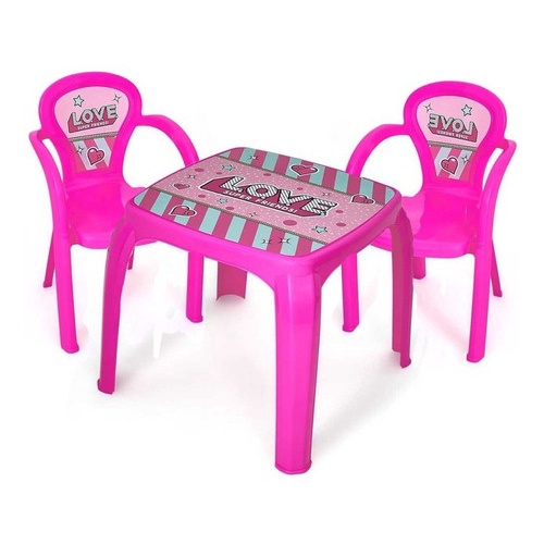 Mesinha Infantil Mesa Rosa Love Didática 2 Cadeiras Menina Submarino