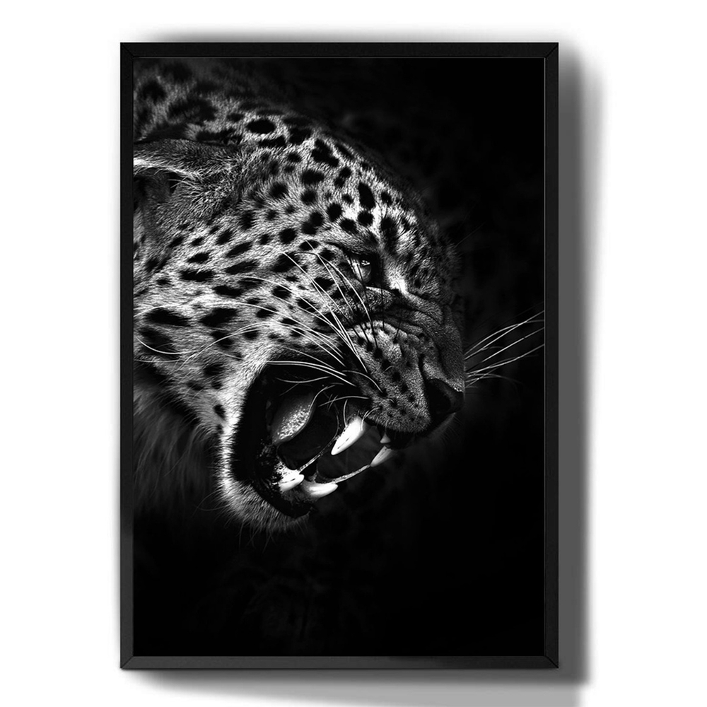 Quadro Decorativo Emoldurado On A Rugindo Animais Fundo Preto Para