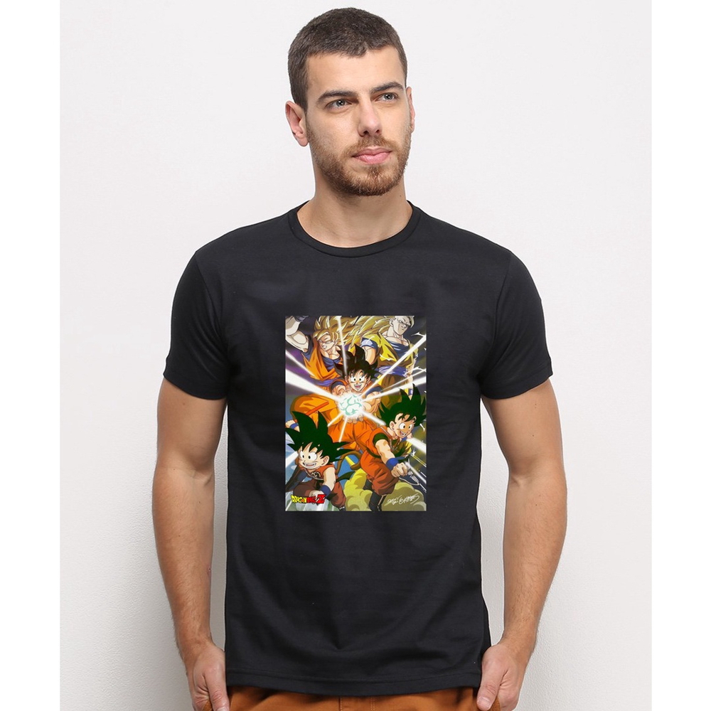 Camiseta Masculina Preta Algodao Dragon Ball Z Goku Anime Desenho