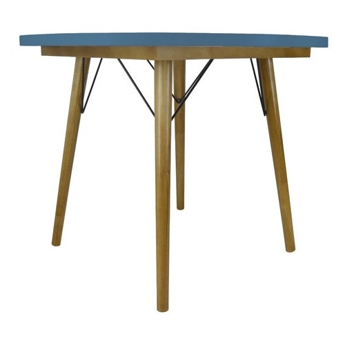 Mesa Jantar Redonda Retr Madeira P Palito Mdf Azul Texturizado Em