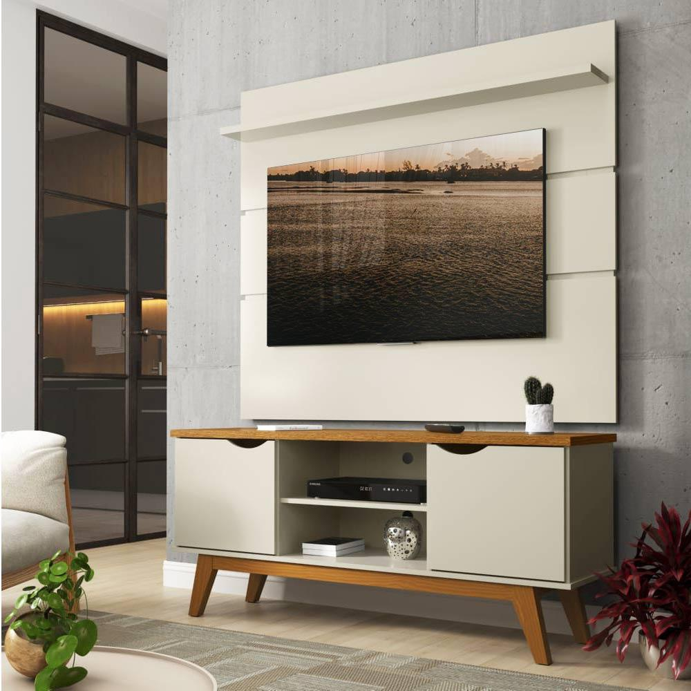 Painel Rack Para Tv Polegadas Off White Cumaru Prism Patrimar