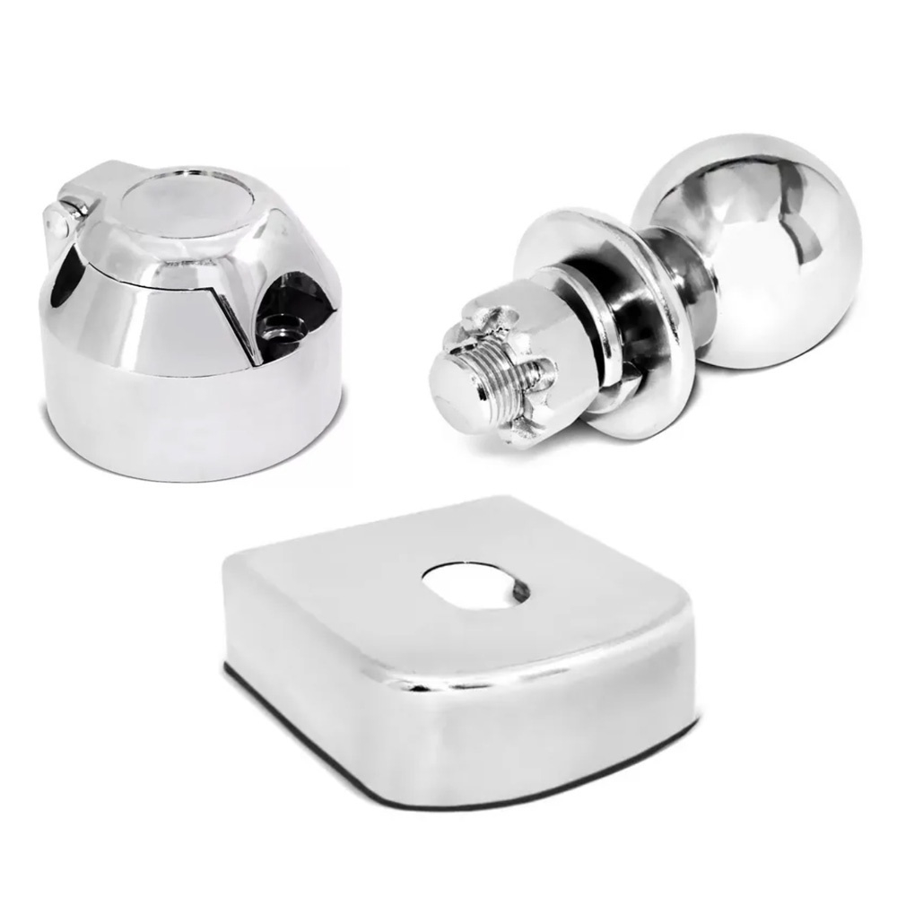 Kit Para Engate Reboque Bola 50mm Capa 75mm Aço Inox Tomada Cromada no