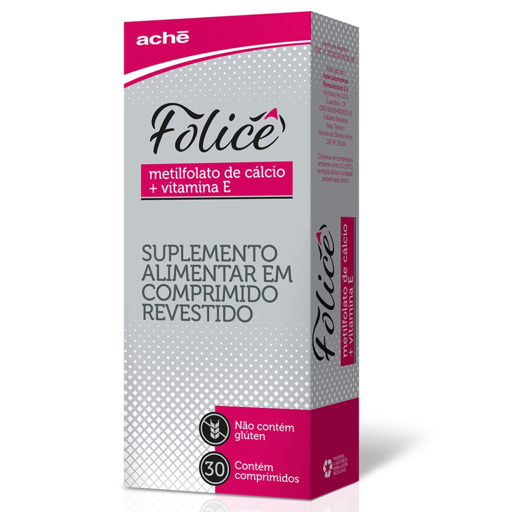 Folicê Metilfolato de Cálcio Vitamina e c 30 Comprimidos Submarino