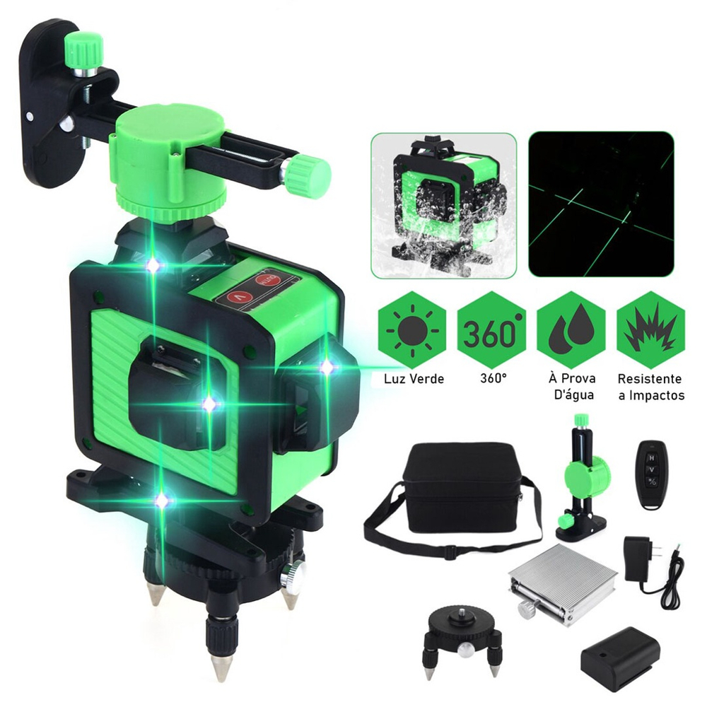 Nível Laser Verde 16 Linhas 3D 360 Profissional 10m Case Submarino