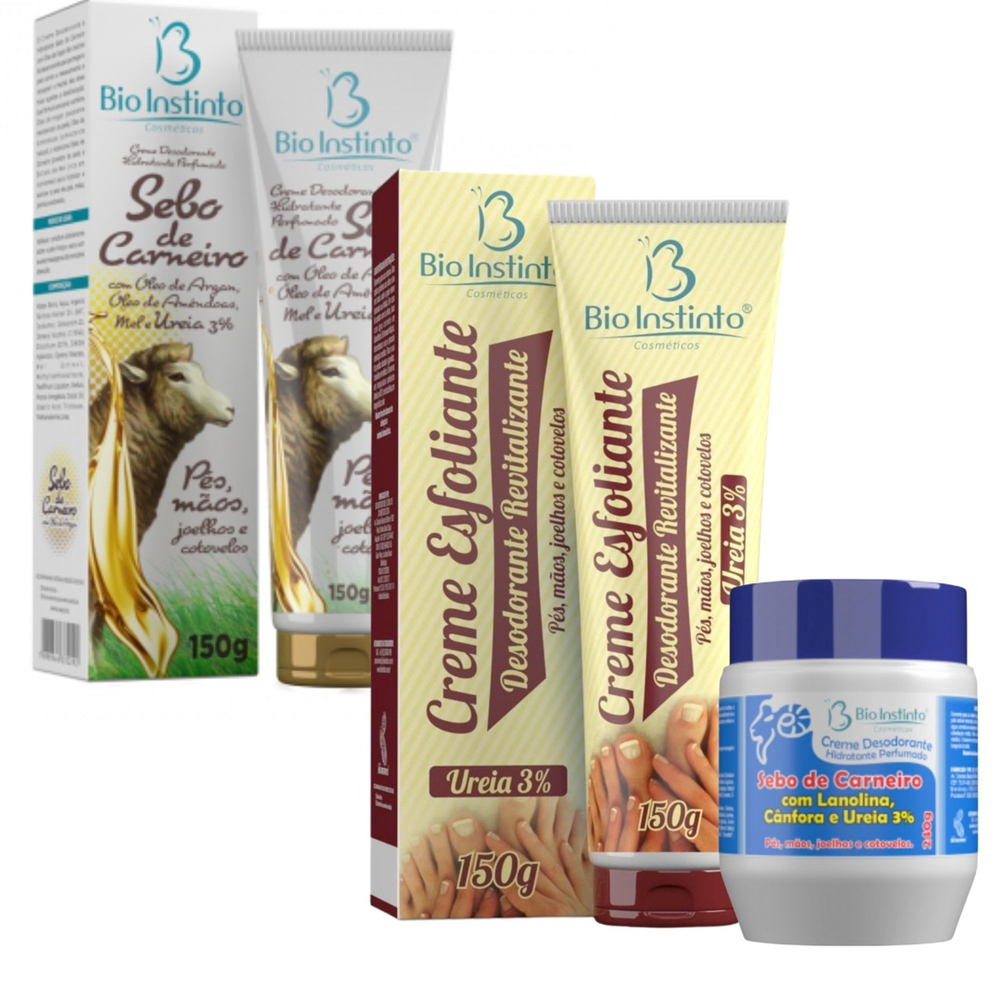 Kit 3 creme hidratante sebo de carneiro bio instinto para pés E mãos em