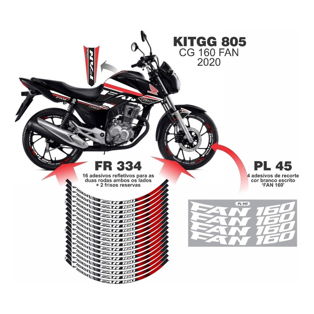 Kit Personalização Ploter Refletivo Honda cg 160 Fan em Promoção