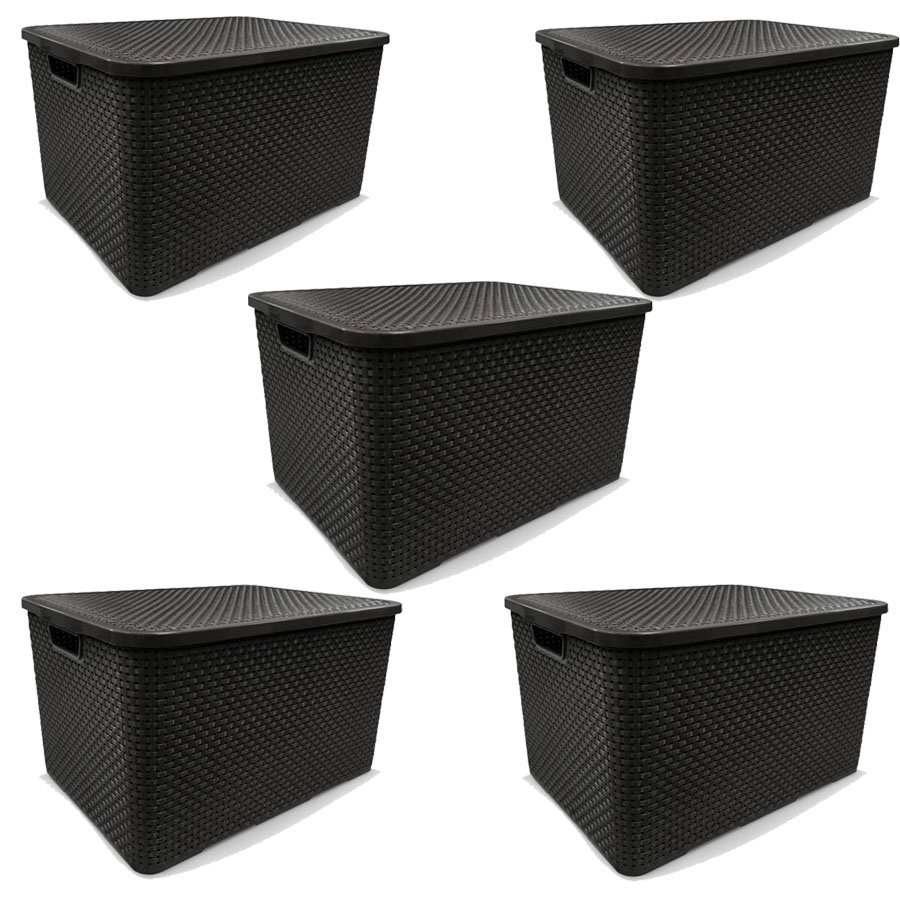 Kit Caixa Organizadora Rattan C Tampa L Arqplast Preto Em Promo O