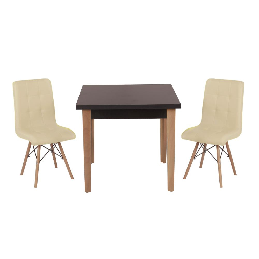 Conjunto Mesa De Jantar Luiza 80cm Preta 2 Cadeiras Gomos Nude