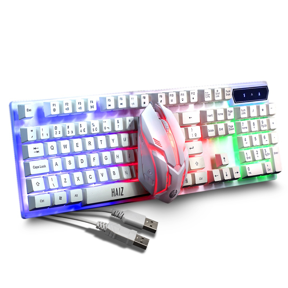 Kit Gamer Completo Teclado E Mouse Branco Luz De Ajuste De Dpi Led