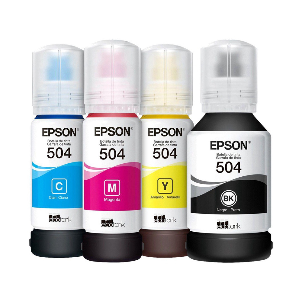 Kit 4 Garrafas De Tinta Epson T504 Original Preto Magenta Ciano