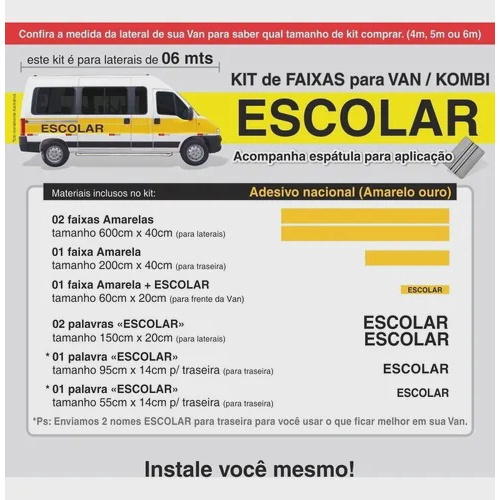 Kit Adesivos Faixa Escolar Para Van E Kombi Lateral 6 Mts Submarino